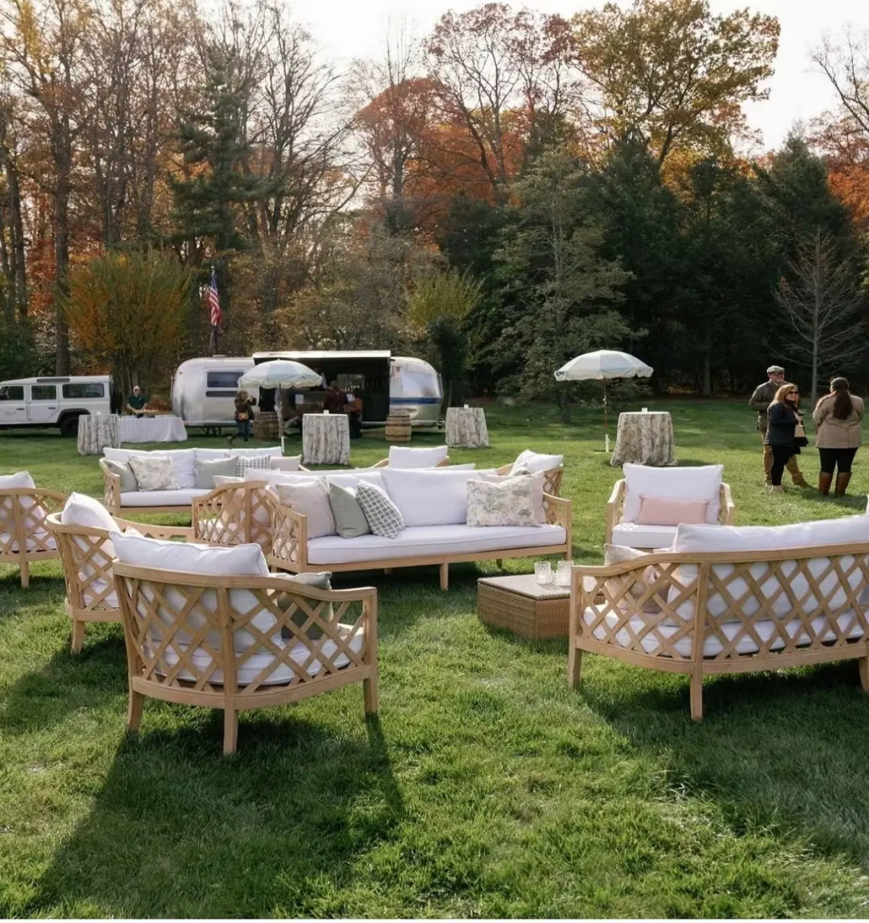 event rental wooden sofa